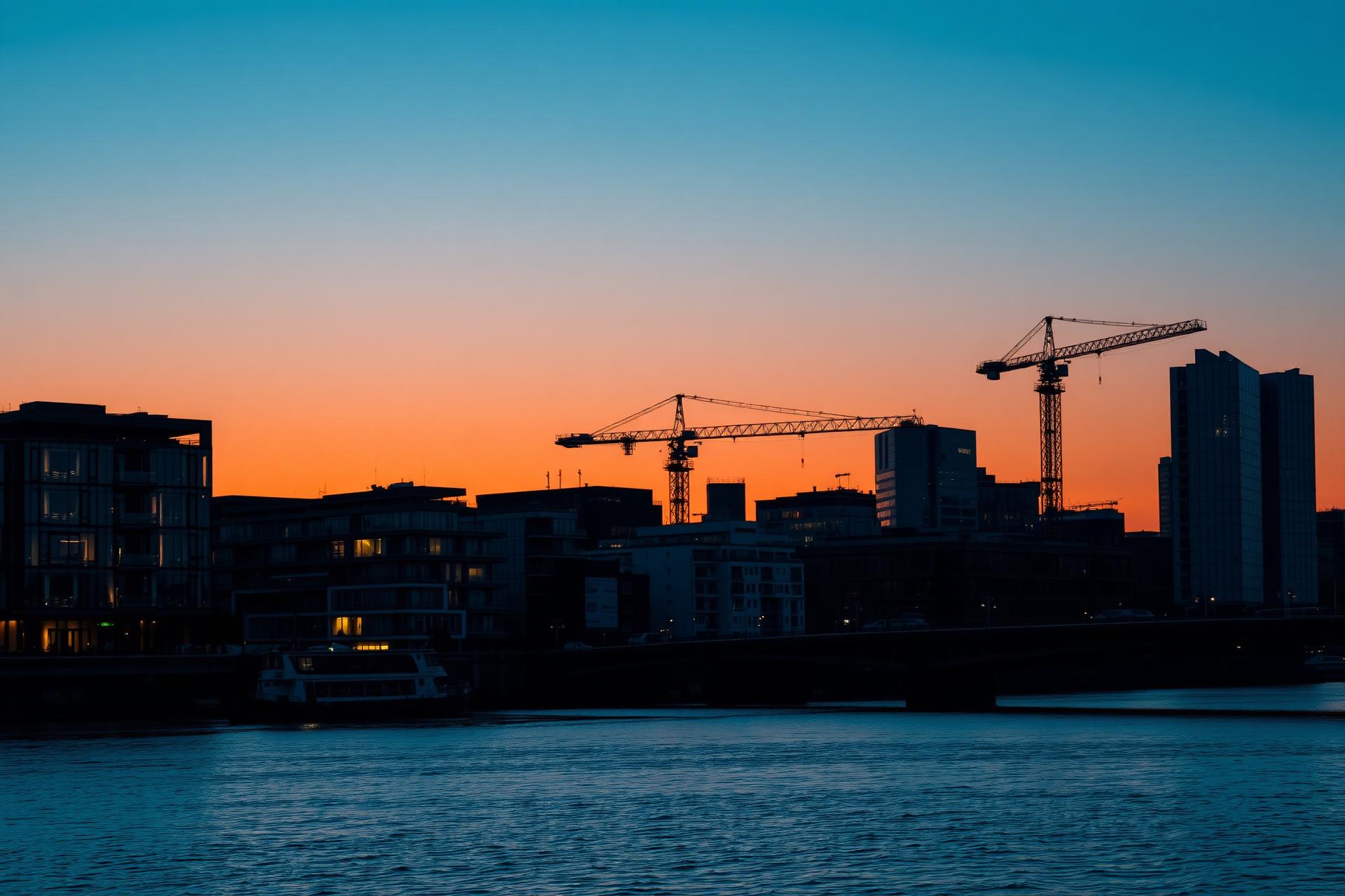 Stedelijk vastgoed en infrastructuur bij avondlicht